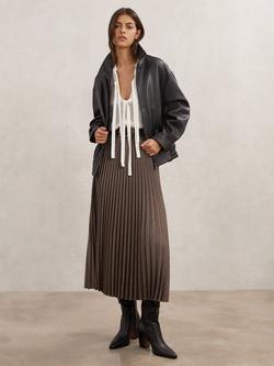 Reiss Kember Pleated A-Line Midi Skirt, Mocha Brown