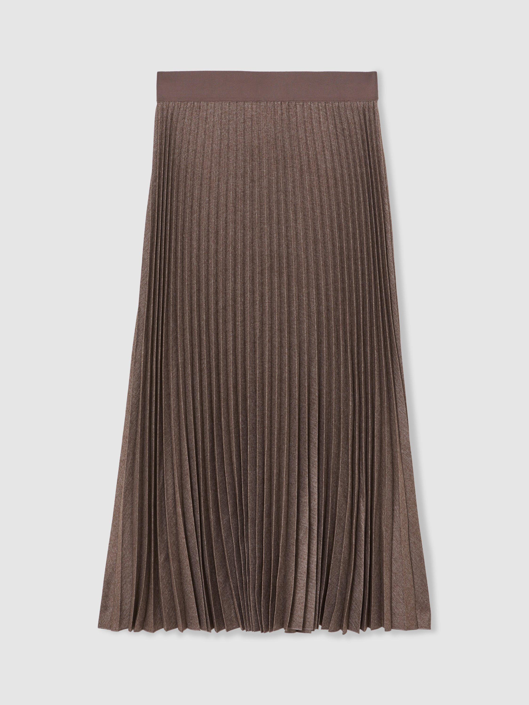 Product image 3 of 5, which shows Reiss Kember Pleated A-Line Midi Skirt, Mocha Brown, 12