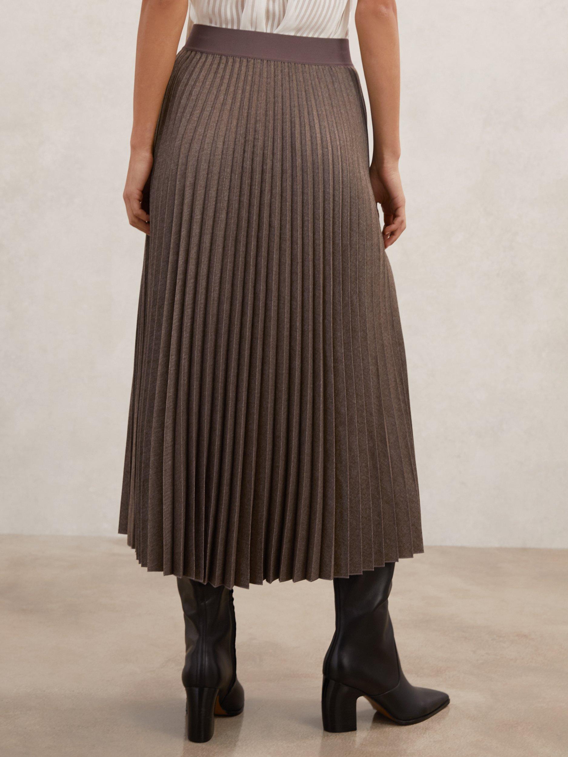 Product image 5 of 5, which shows Reiss Kember Pleated A-Line Midi Skirt, Mocha Brown, 12