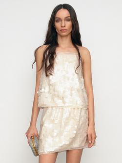 Reiss Salia Sequin Mini Skirt, Cream