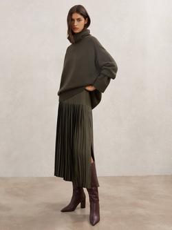 Reiss Savannah Pleated Midi Skirt, Khaki Green