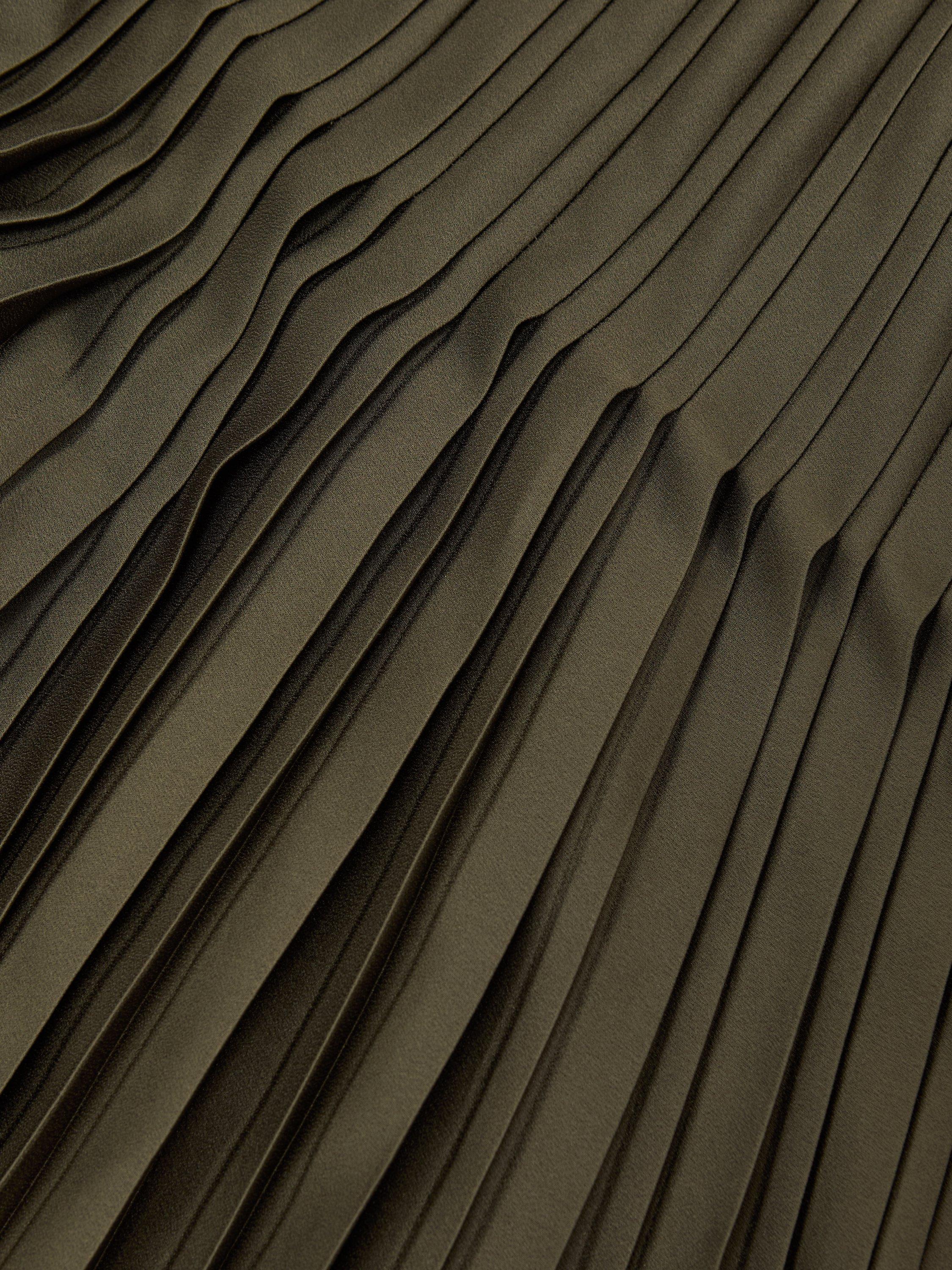 Product image 2 of 5, which shows Reiss Savannah Pleated Midi Skirt, Khaki Green, 12