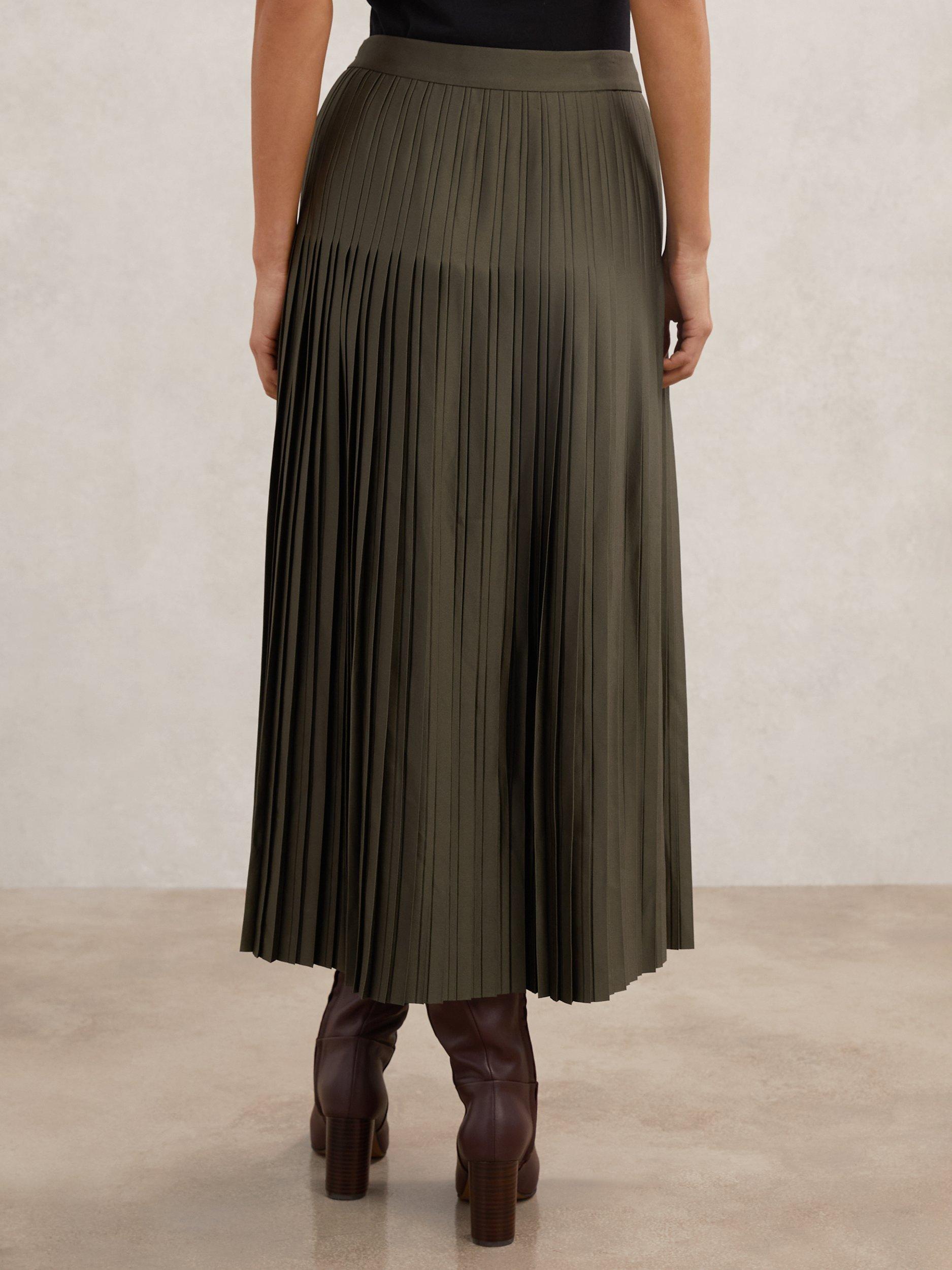 Product image 5 of 5, which shows Reiss Savannah Pleated Midi Skirt, Khaki Green, 12