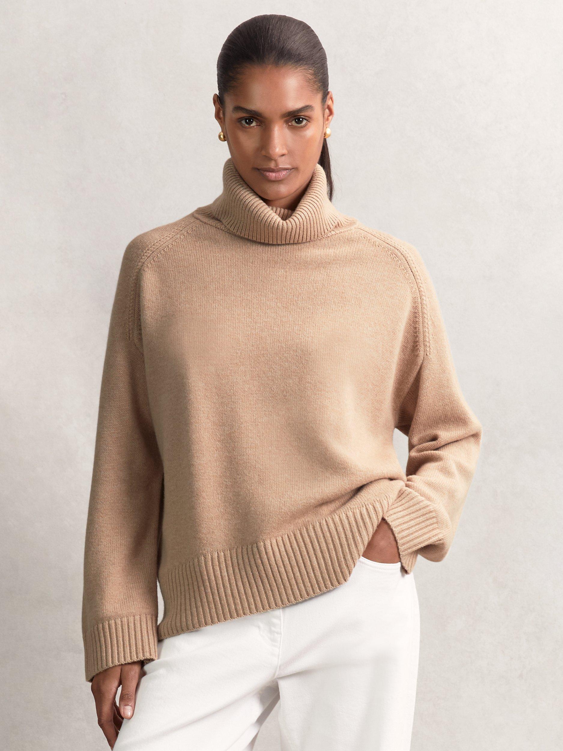 Reiss Brooklyn Roll Neck Wool Rich Jumper, Camel