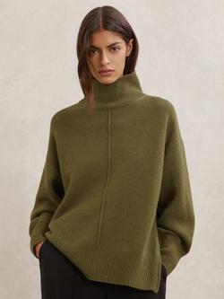 Reiss Harri Zip Detail Funnel Neck Wool Jumper, Green, Green