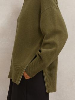 Reiss Harri Zip Detail Funnel Neck Wool Jumper, Green - view 2, Green