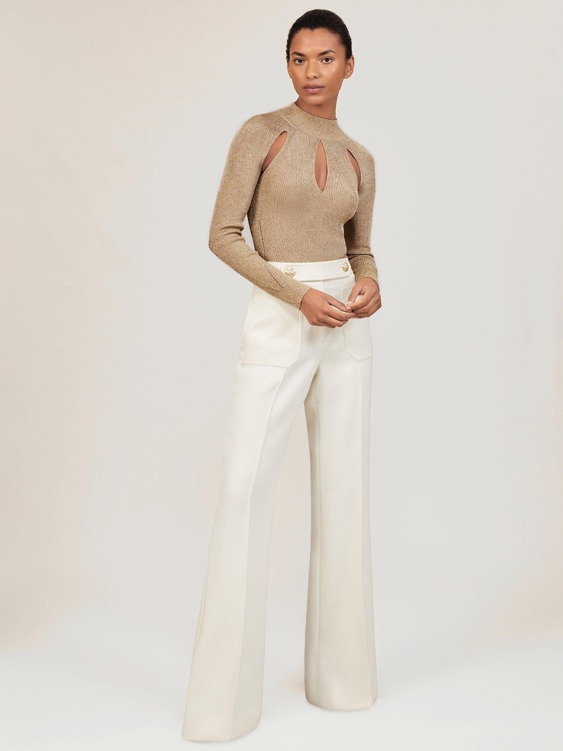 Product image 1 of 4, which shows Reiss Amaya Metallic Cut Out Top, Gold, S