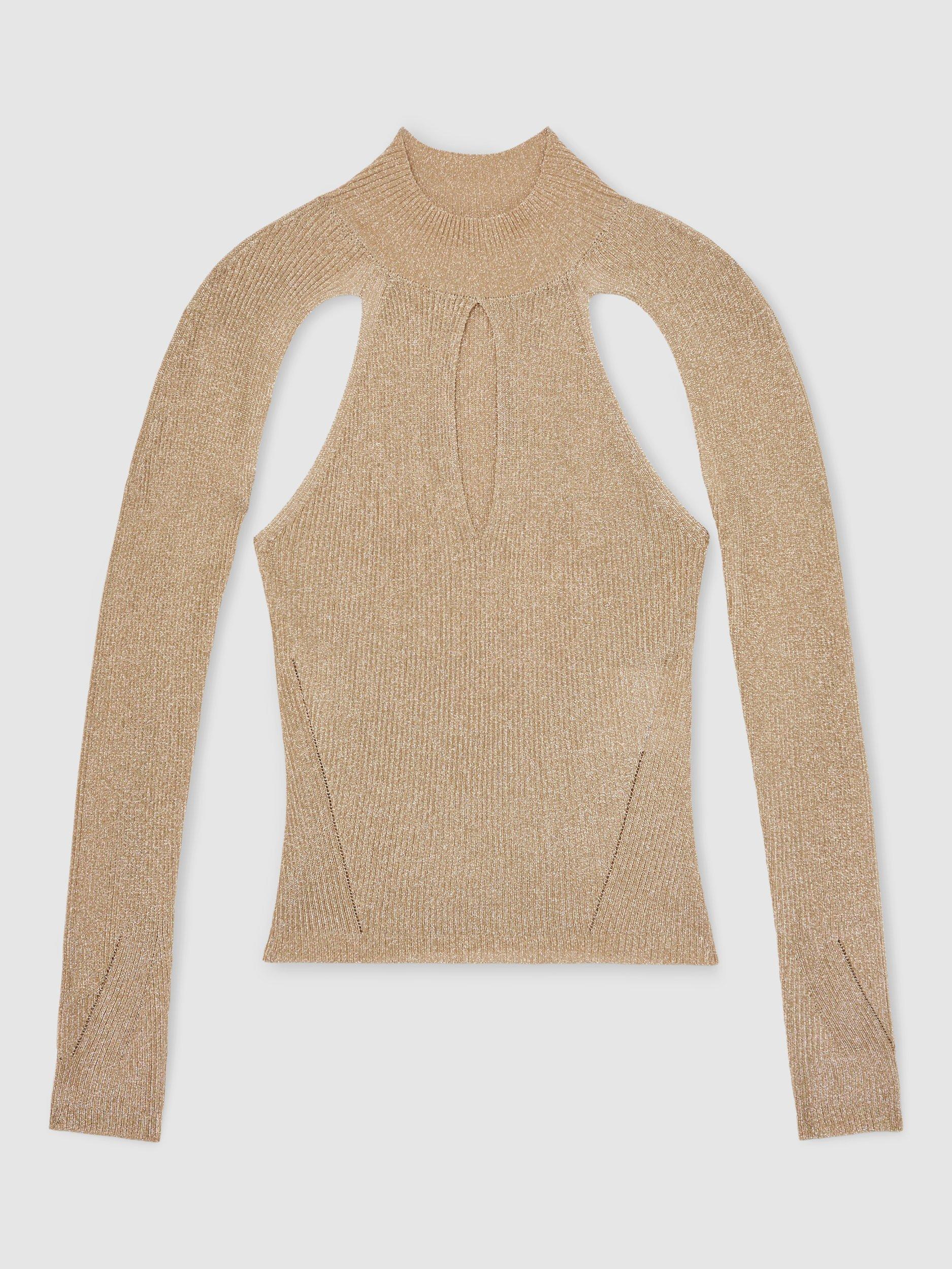 Product image 2 of 4, which shows Reiss Amaya Metallic Cut Out Top, Gold, S