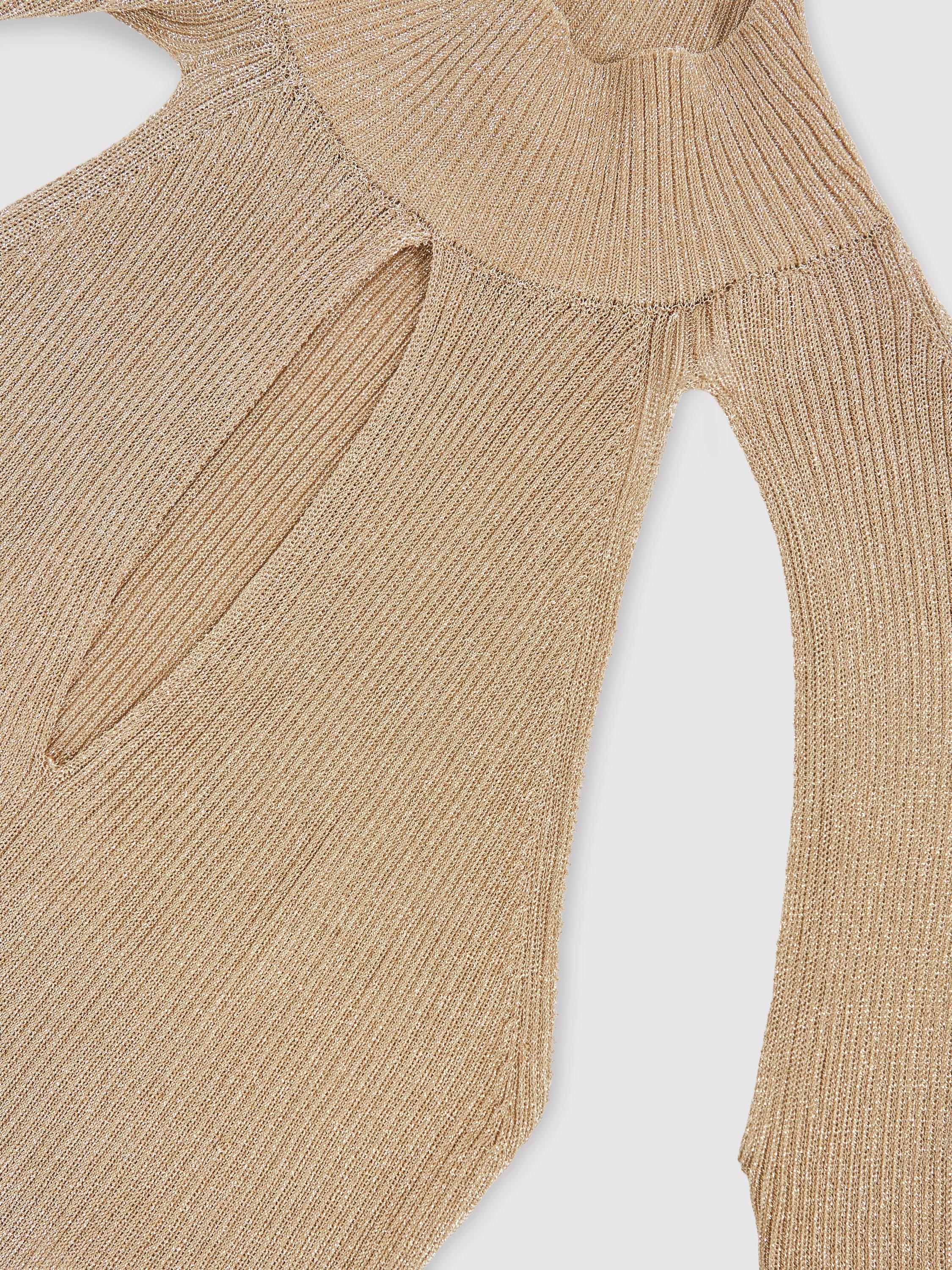 Product image 4 of 4, which shows Reiss Amaya Metallic Cut Out Top, Gold, S