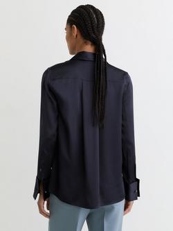 Reiss Ameira Pure Silk Satin Shirt, Navy - view 2, Navy