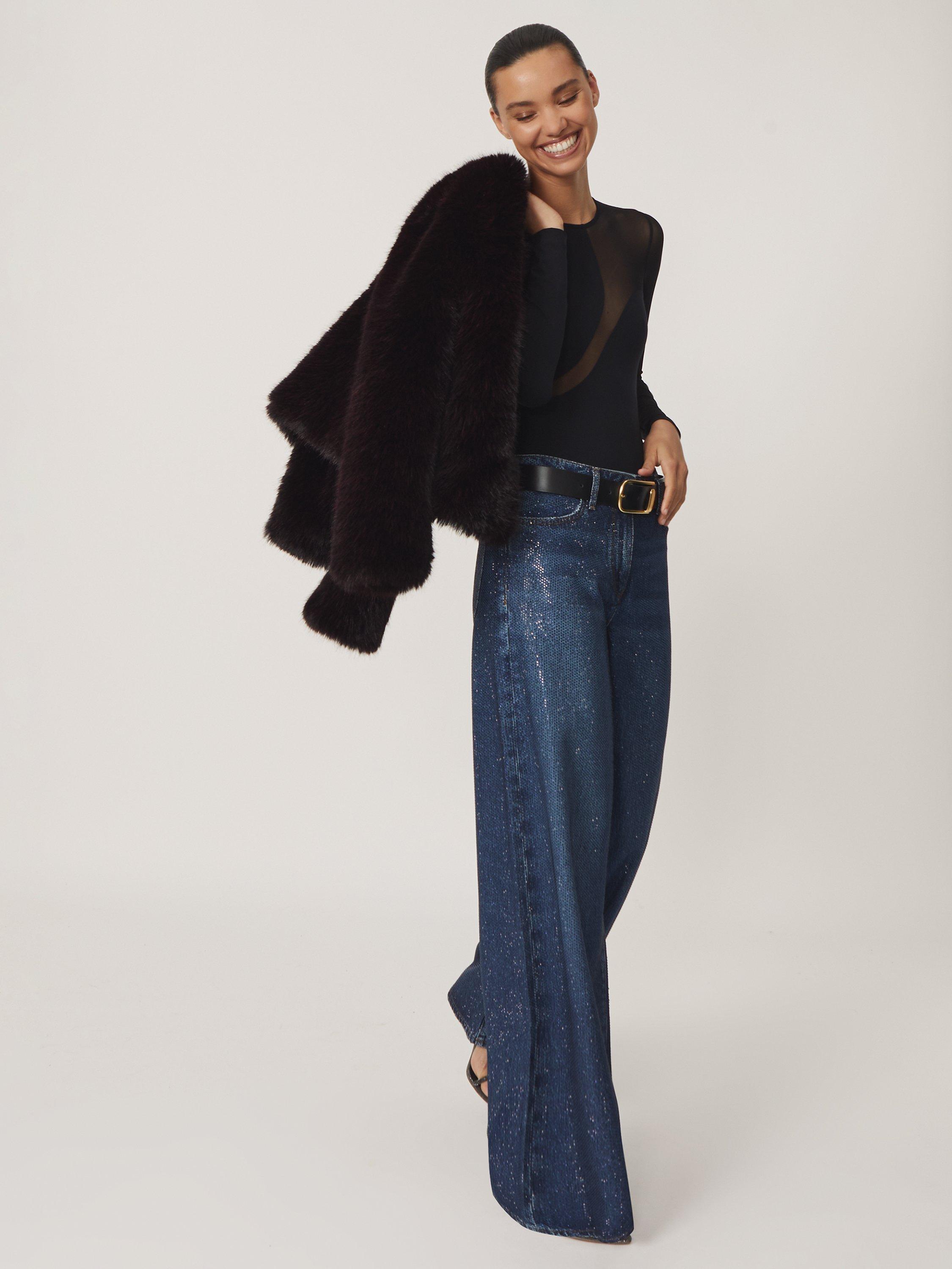 Product image 4 of 5, which shows Reiss Evie Mesh Panel Bodysuit, Black, 12