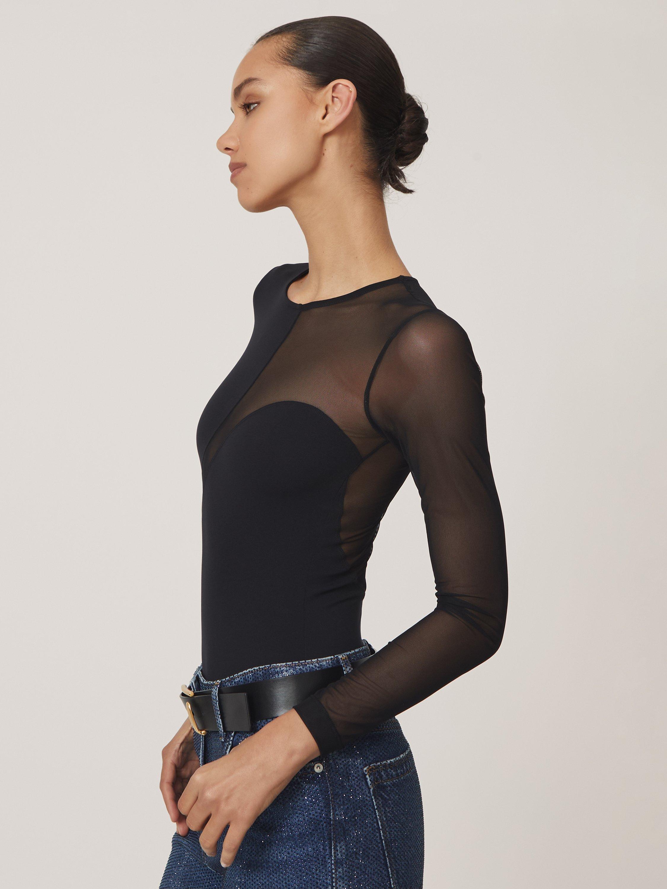 Product image 5 of 5, which shows Reiss Evie Mesh Panel Bodysuit, Black, 12