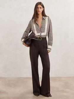 Reiss Harper Tile Print Bib Shirt, Ivory/Black, Ivory/Black