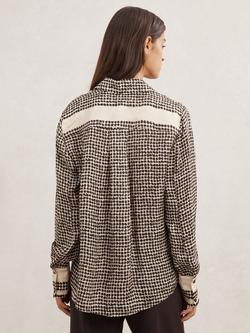 Reiss Harper Tile Print Bib Shirt, Ivory/Black - view 2, Ivory/Black