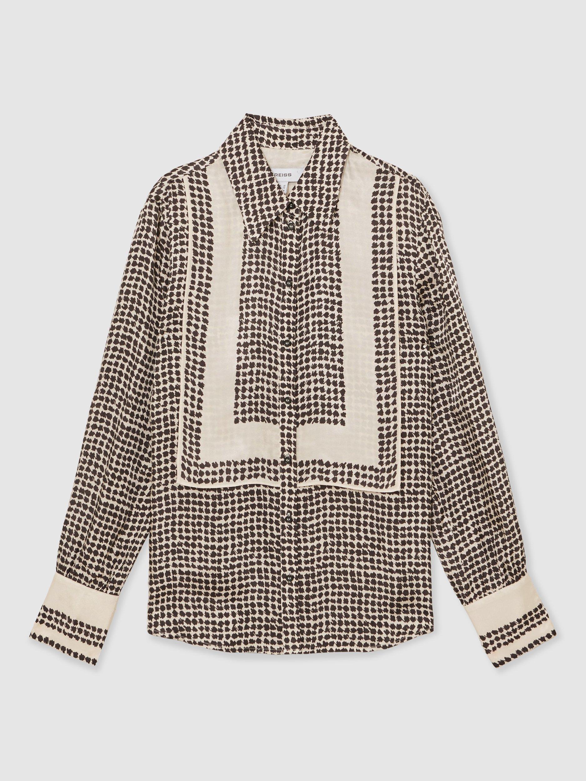 Product image 3 of 5, which shows Reiss Harper Tile Print Bib Shirt, Ivory/Black, 8