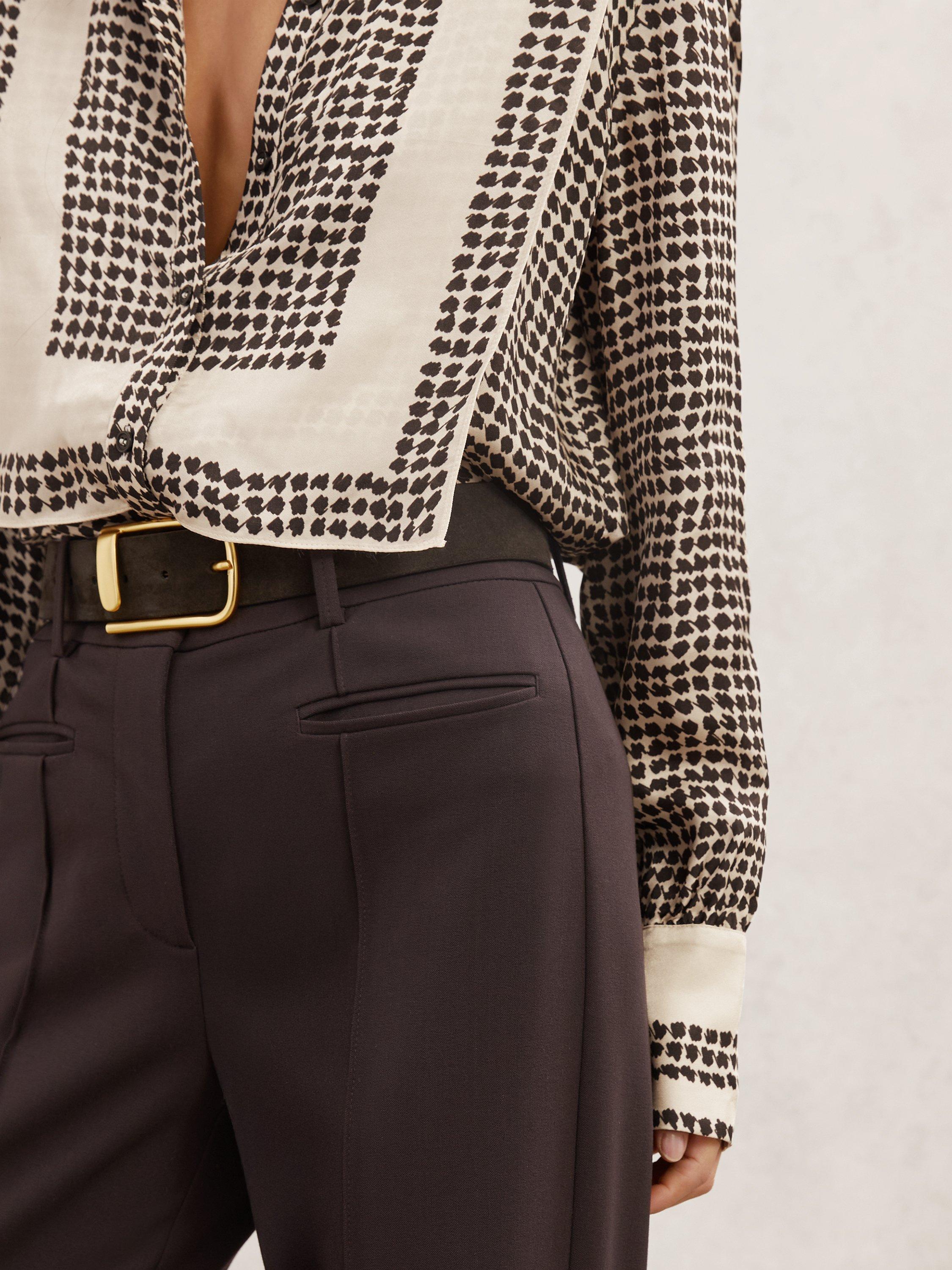 Product image 4 of 5, which shows Reiss Harper Tile Print Bib Shirt, Ivory/Black, 8