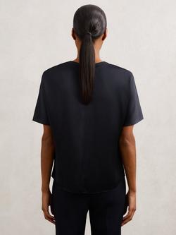 Reiss Lena Silk Short Sleeve Top, Navy - view 2, Navy