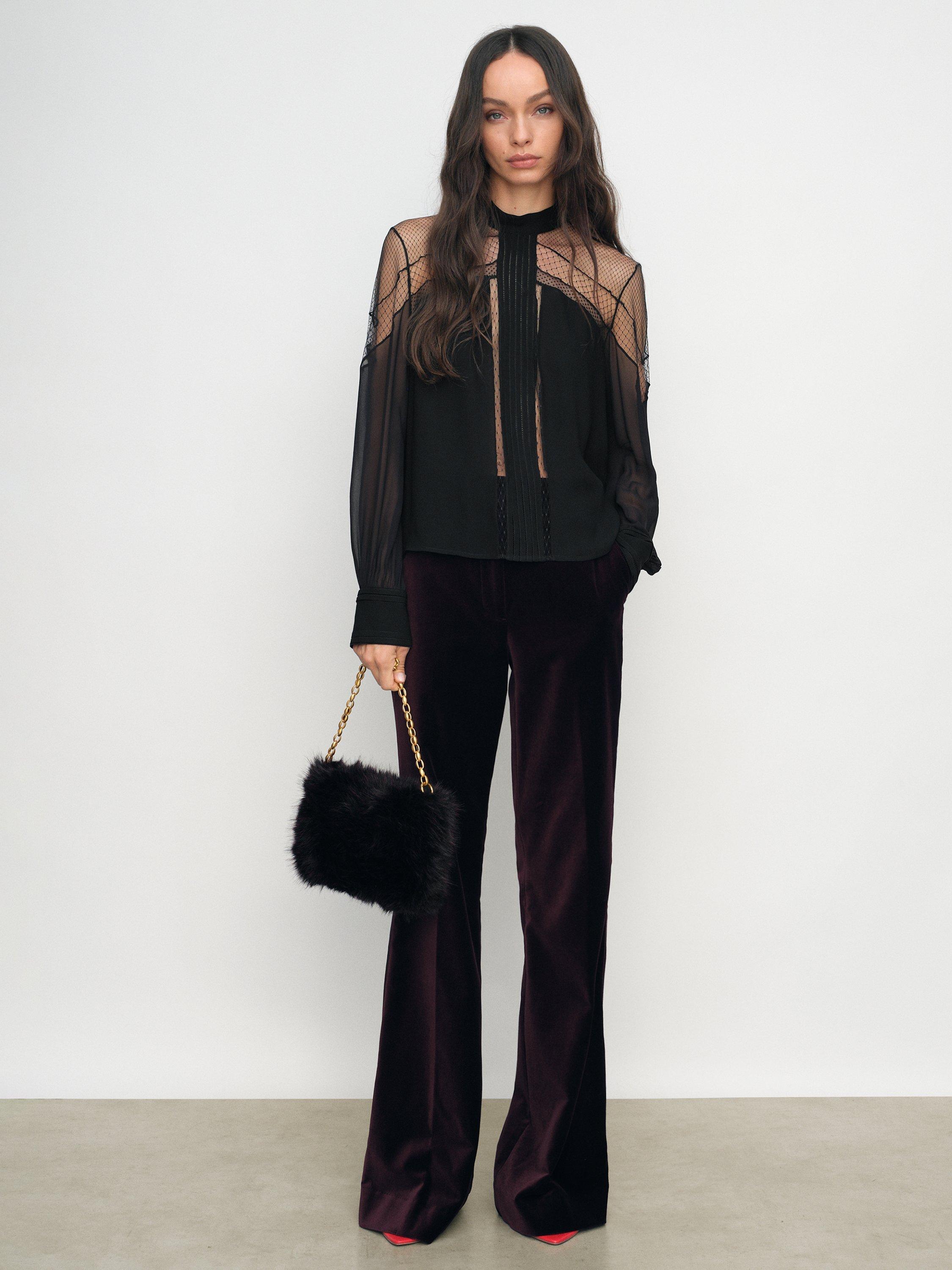 Product image 4 of 5, which shows Reiss Marnie Lace Insert Tie Back Blouse, Black, 10