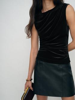 Reiss Scarlett Velvet Drape Sleeveless Top, Black - view 2, Black