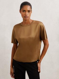 Reiss Lena Silk T-Shirt, Camel, Camel