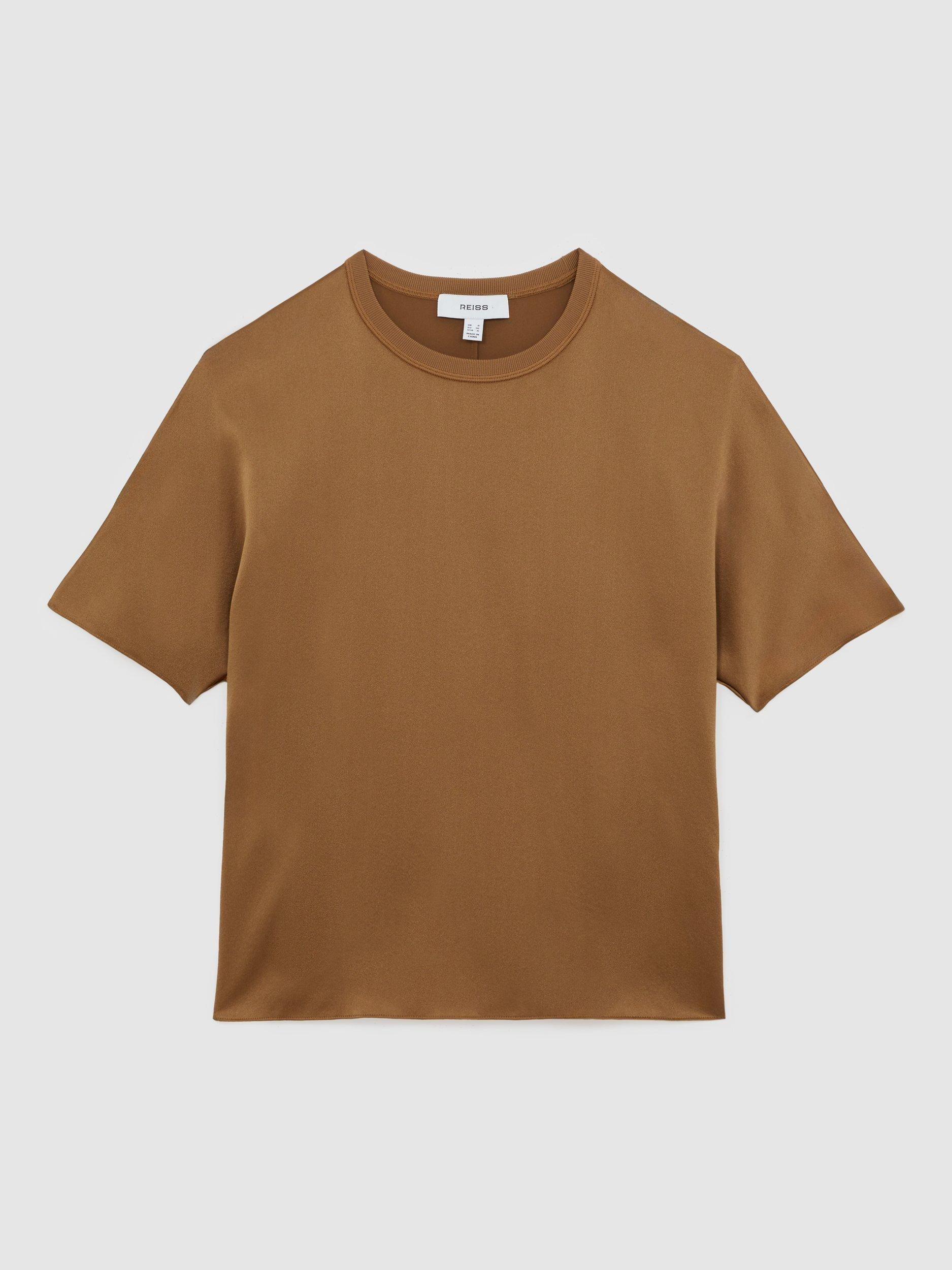 Product image 3 of 5, which shows Reiss Lena Silk T-Shirt, Camel, 6