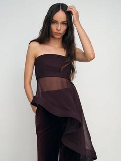 Reiss Rhianna Silk Asymmetric Ruffle Bandeau Top, Burgundy, Burgundy