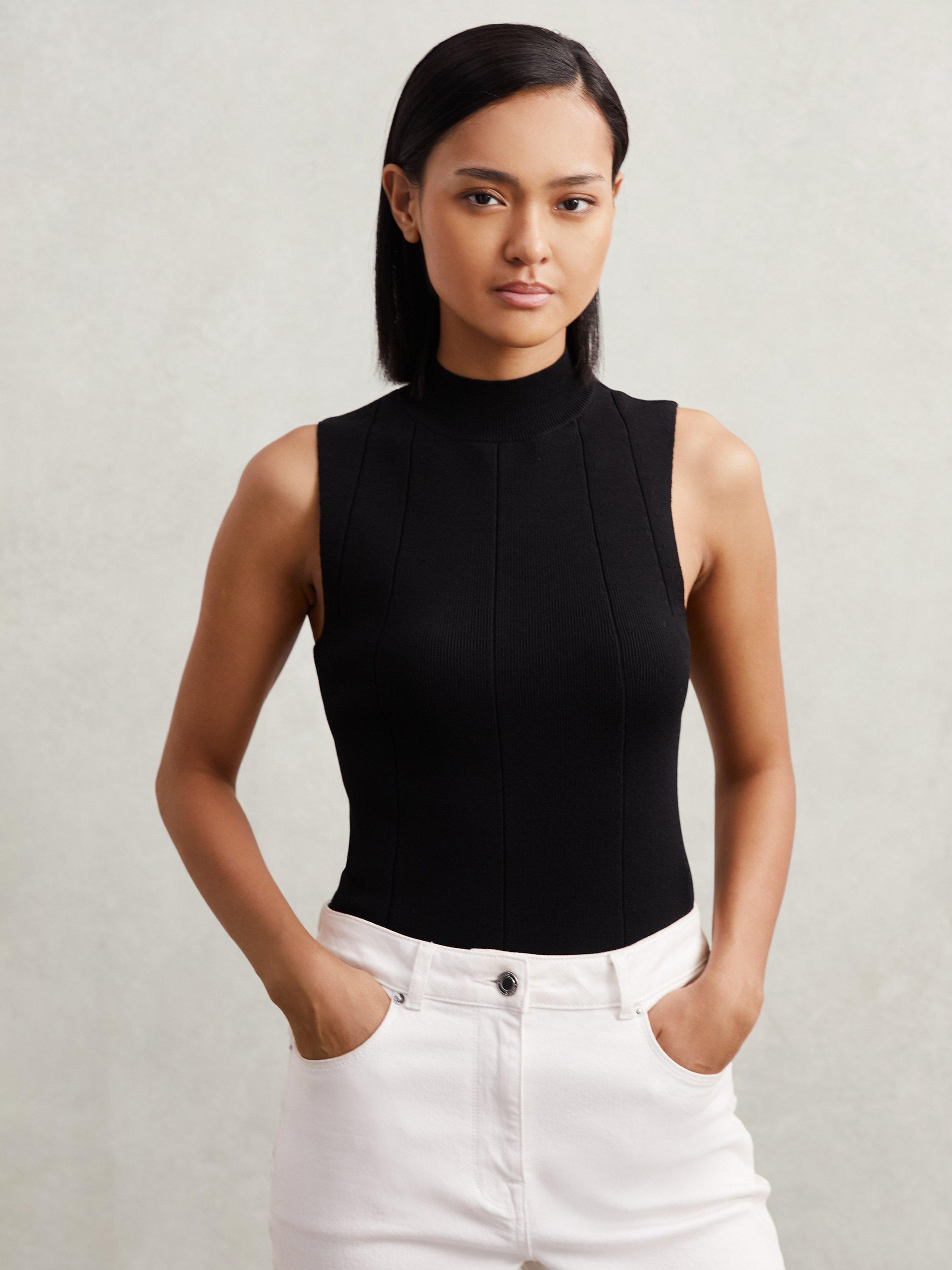 Product image 1 of 4, which shows Reiss Milan High Neck Sleeveless Top, Black, XS