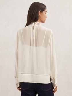 Reiss Ori Lace Trim Sheer Blouse, Cream - view 2, Cream
