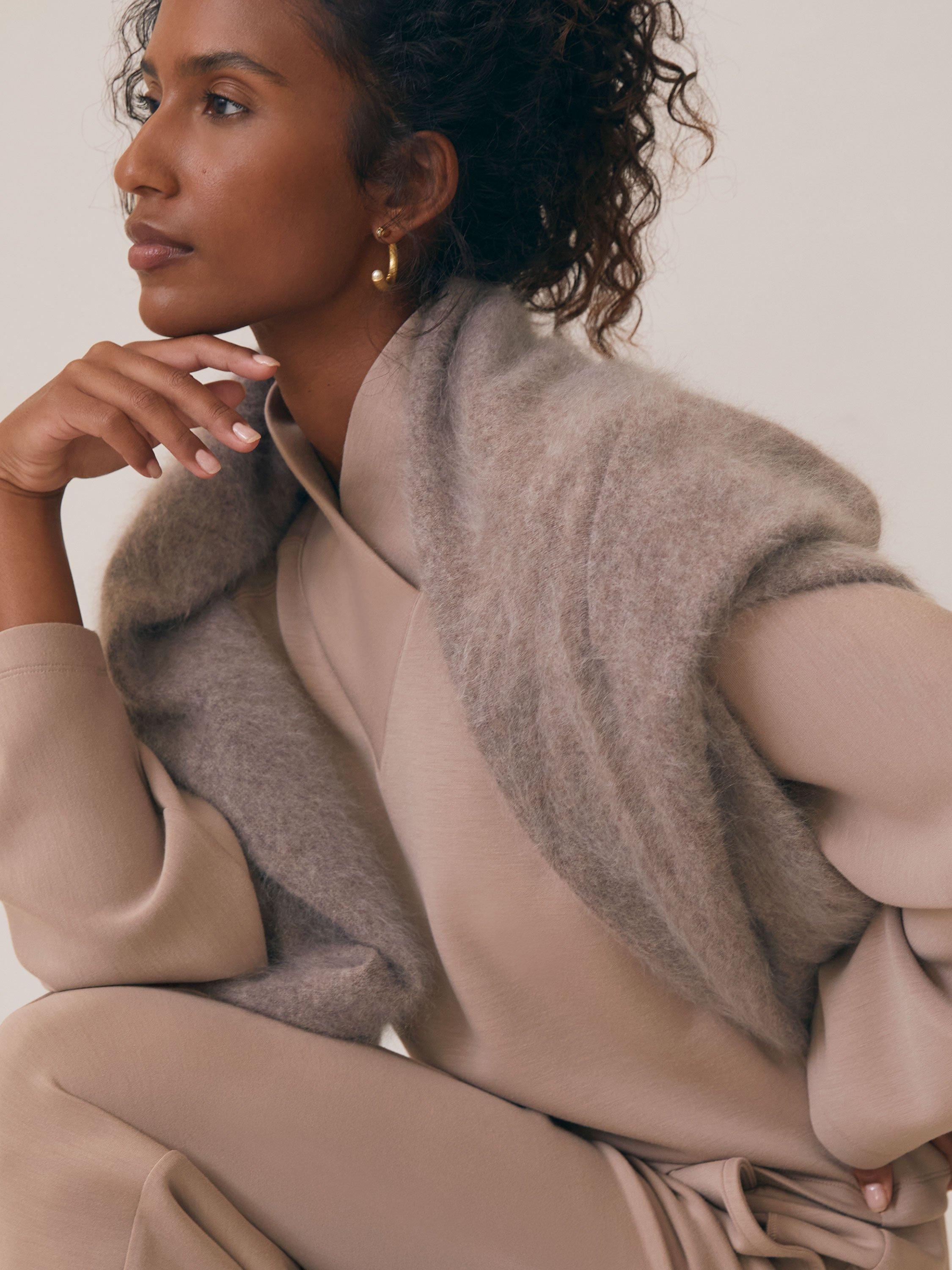 Product image 2 of 6, which shows Reiss Nova Cross Neck Sweat Top, Taupe Neutral, XS