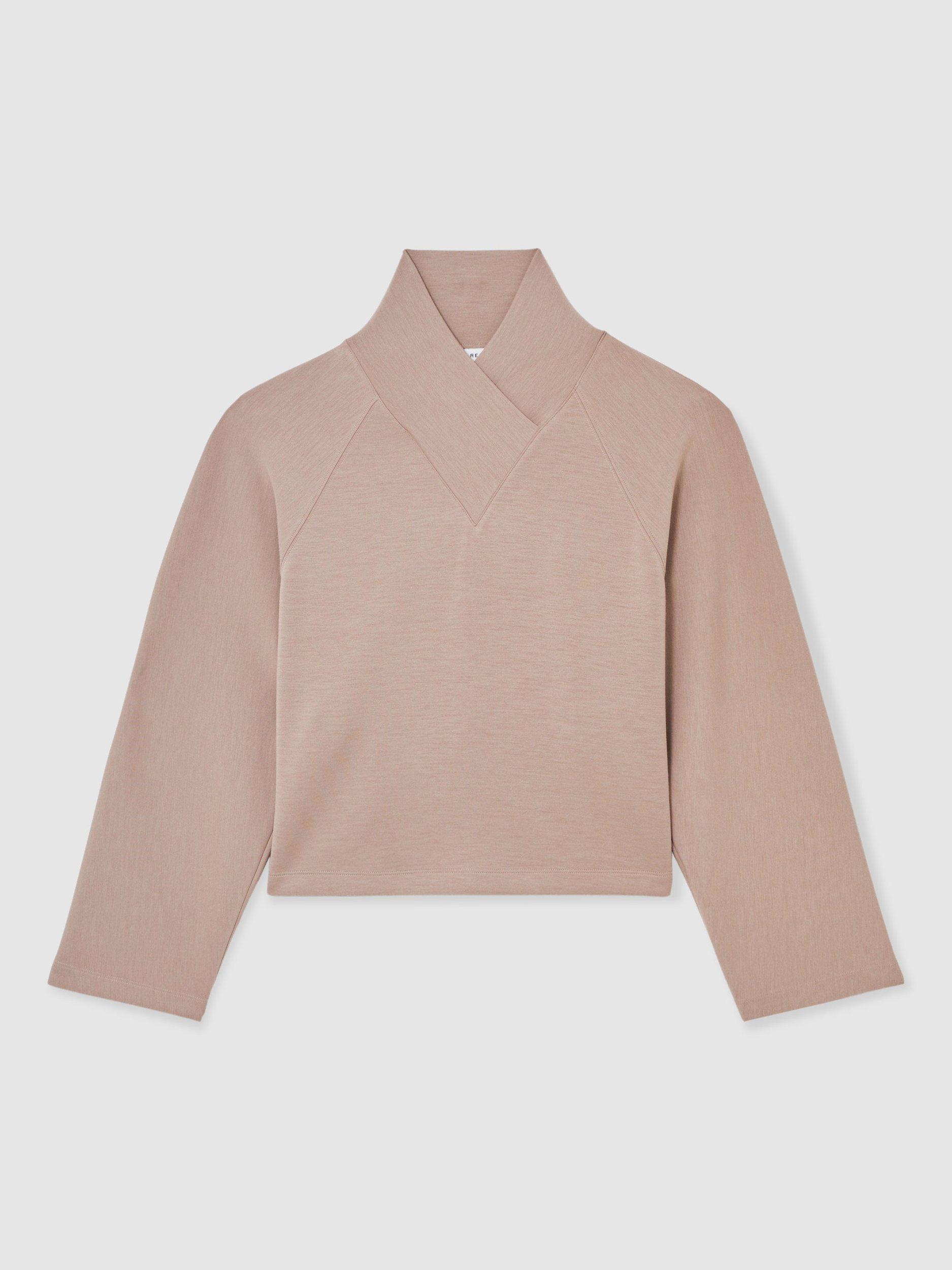 Product image 3 of 6, which shows Reiss Nova Cross Neck Sweat Top, Taupe Neutral, XS