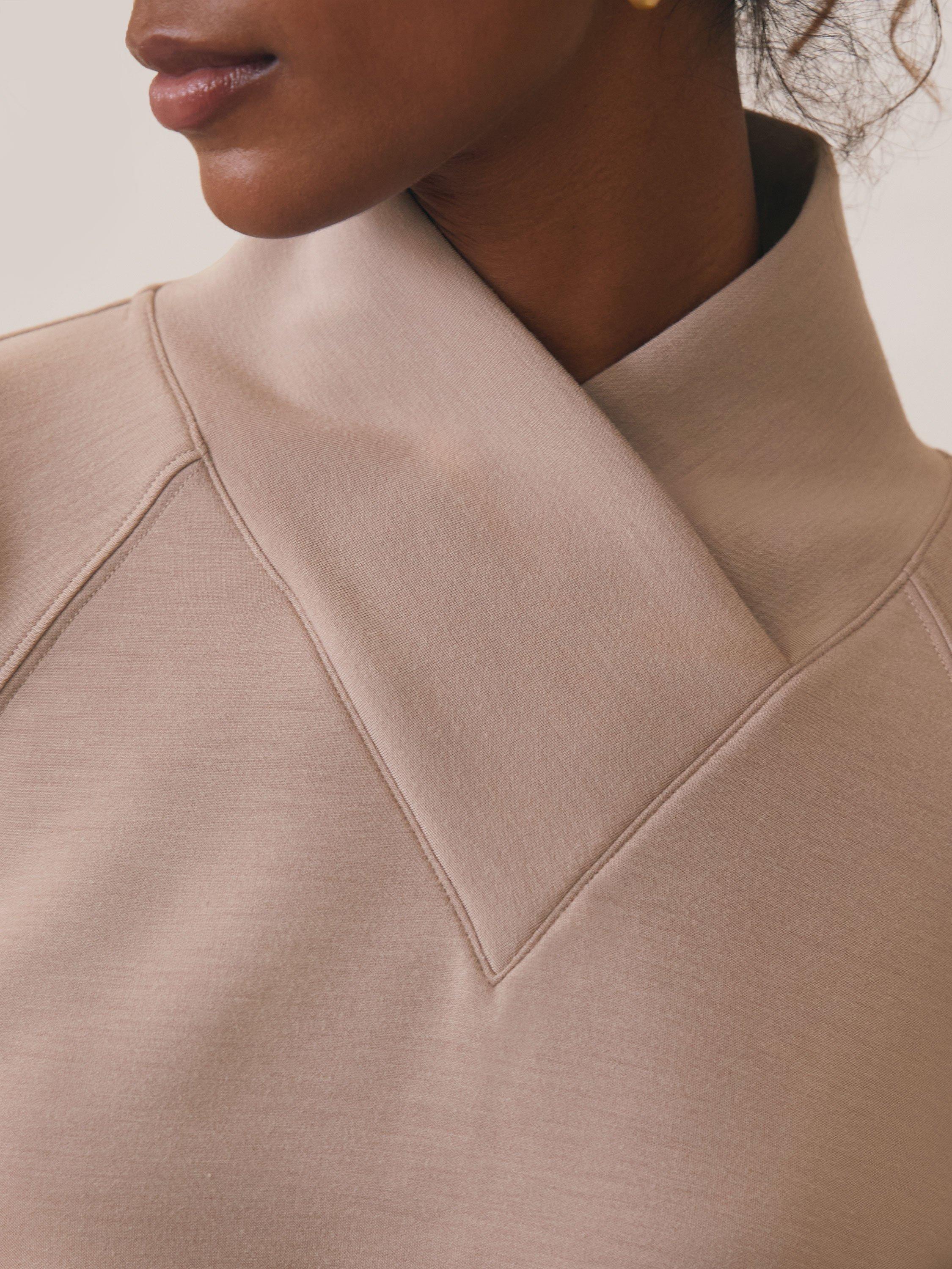 Product image 4 of 6, which shows Reiss Nova Cross Neck Sweat Top, Taupe Neutral, XS