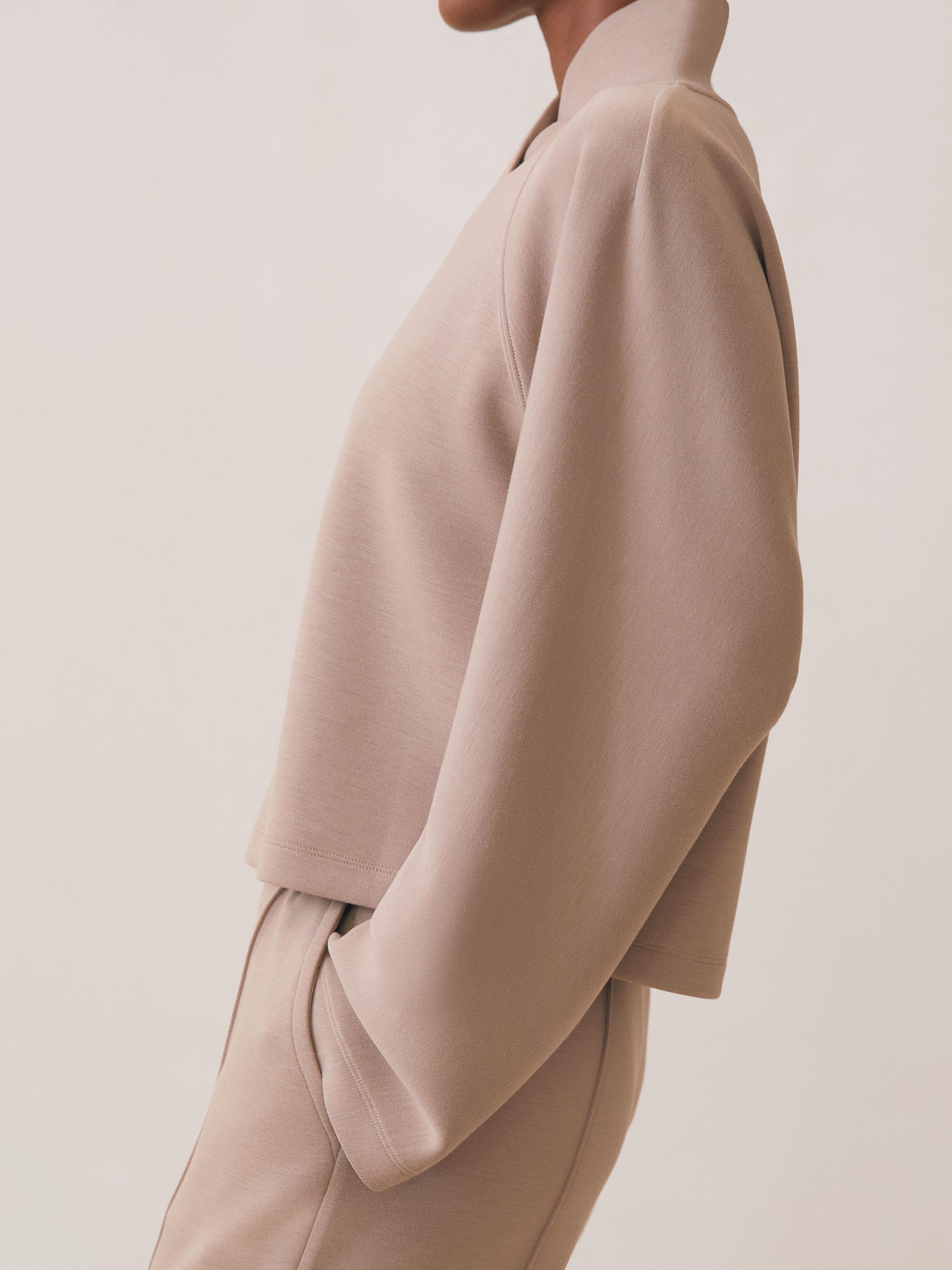 Product image 5 of 6, which shows Reiss Nova Cross Neck Sweat Top, Taupe Neutral, XS