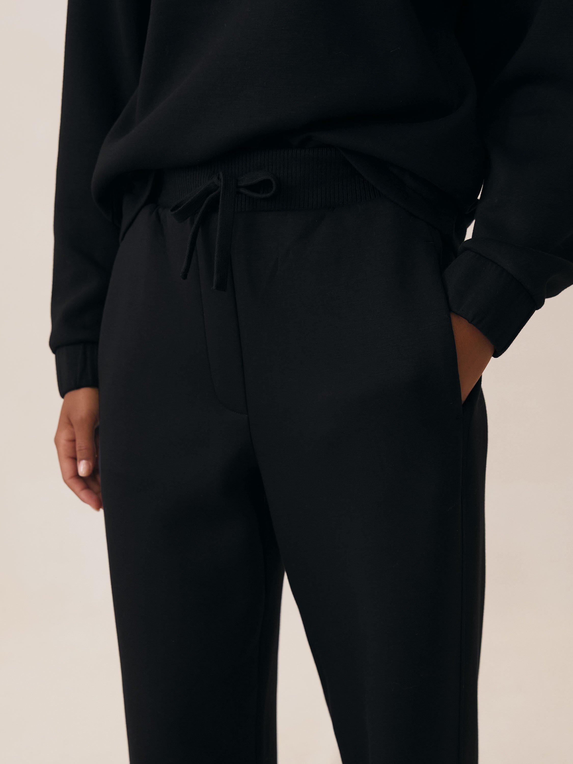Product image 4 of 5, which shows Reiss Jemma Modal Blend Interlock Wide Leg Joggers, Black, L