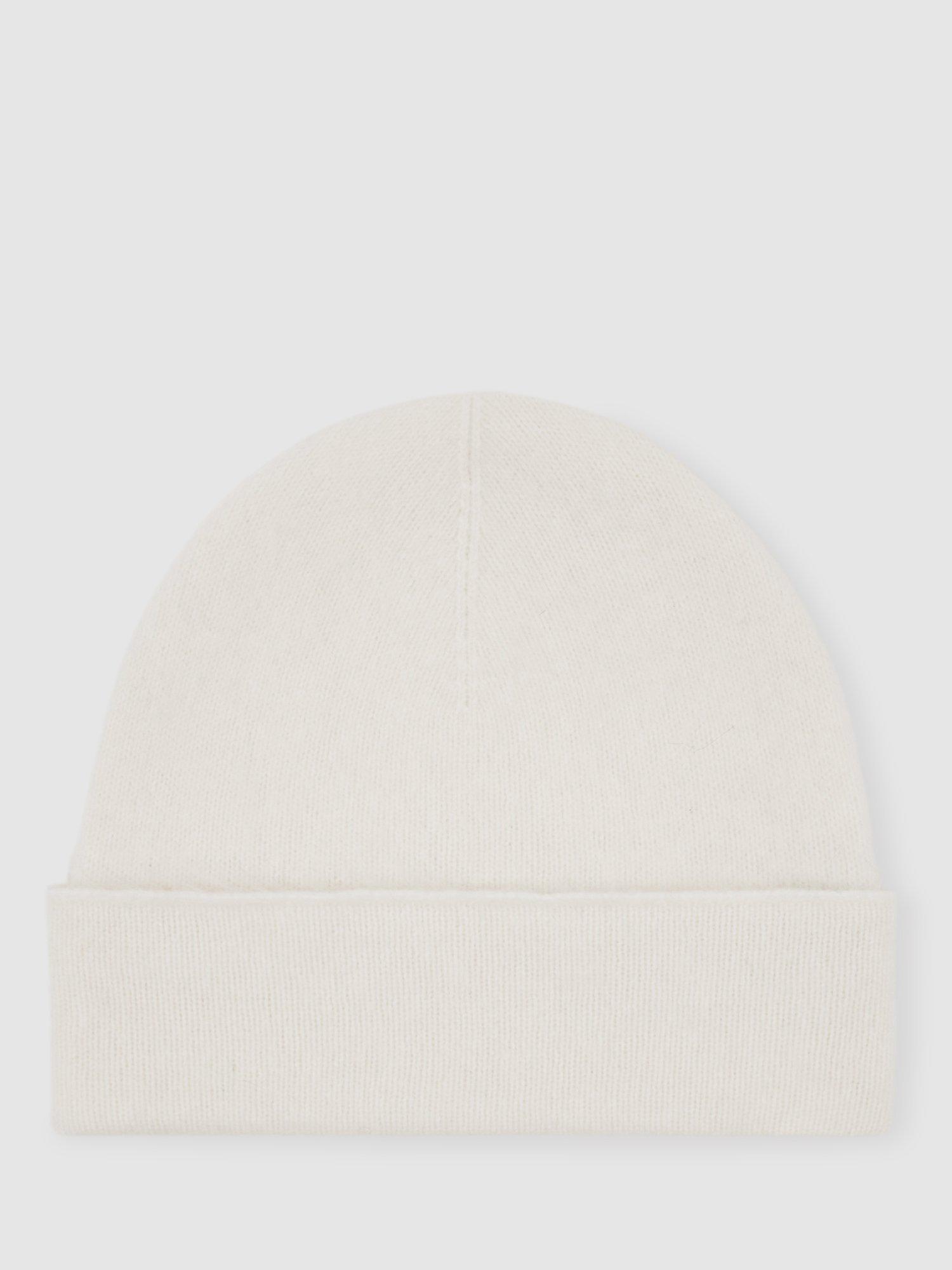 Product image 1 of 5, which shows Reiss Alba Pure Cashmere Beanie Hat, Cream, One Size
