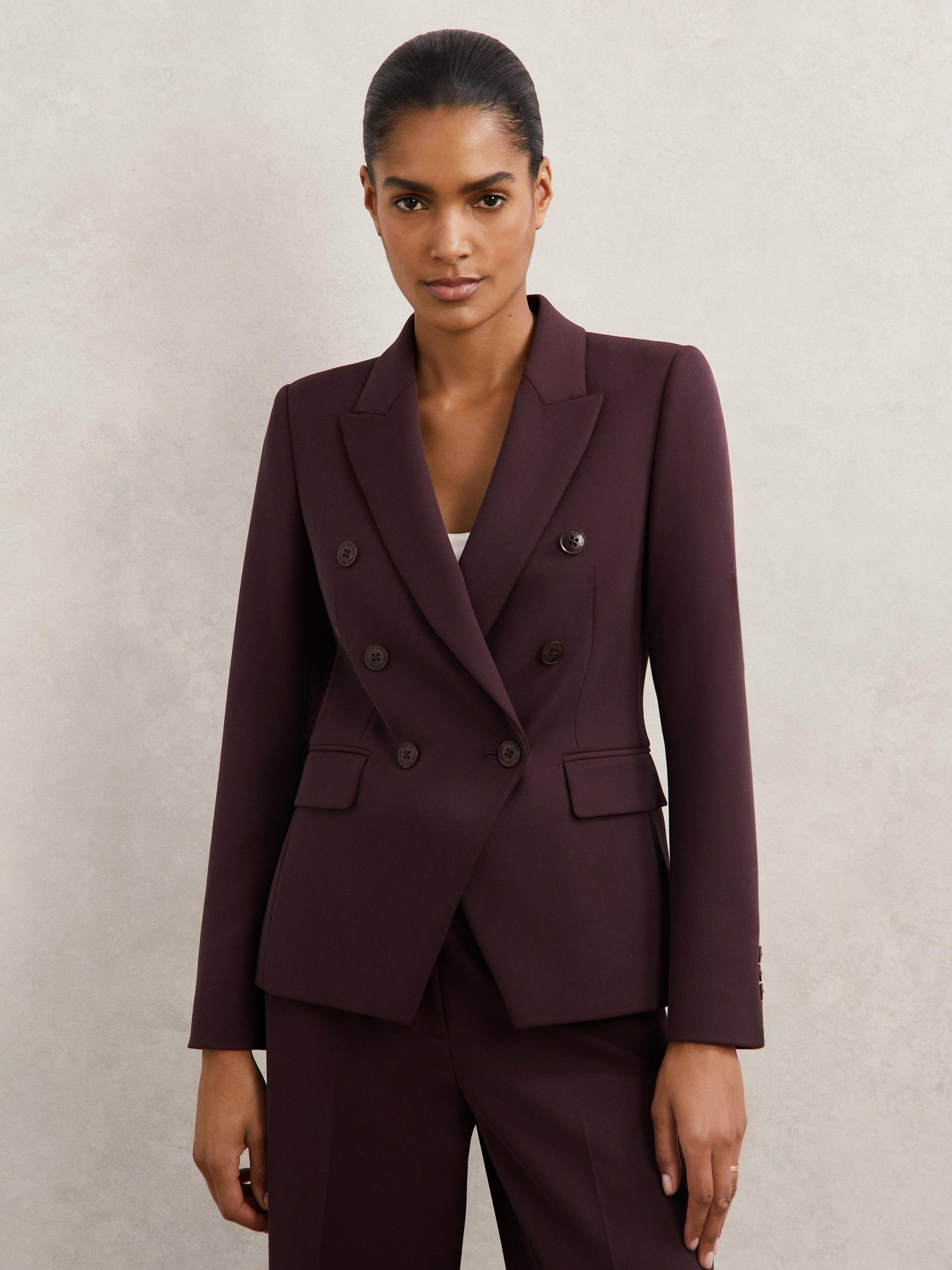 Product image 5 of 5, which shows Reiss Gabi Double Breasted Blazer, Berry, 6