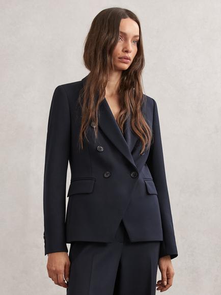 Reiss Gabi Double Breasted Blazer, Navy
