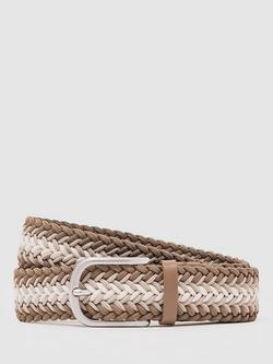 Reiss Ellis Woven Belt, Taupe/White, Taupe/White