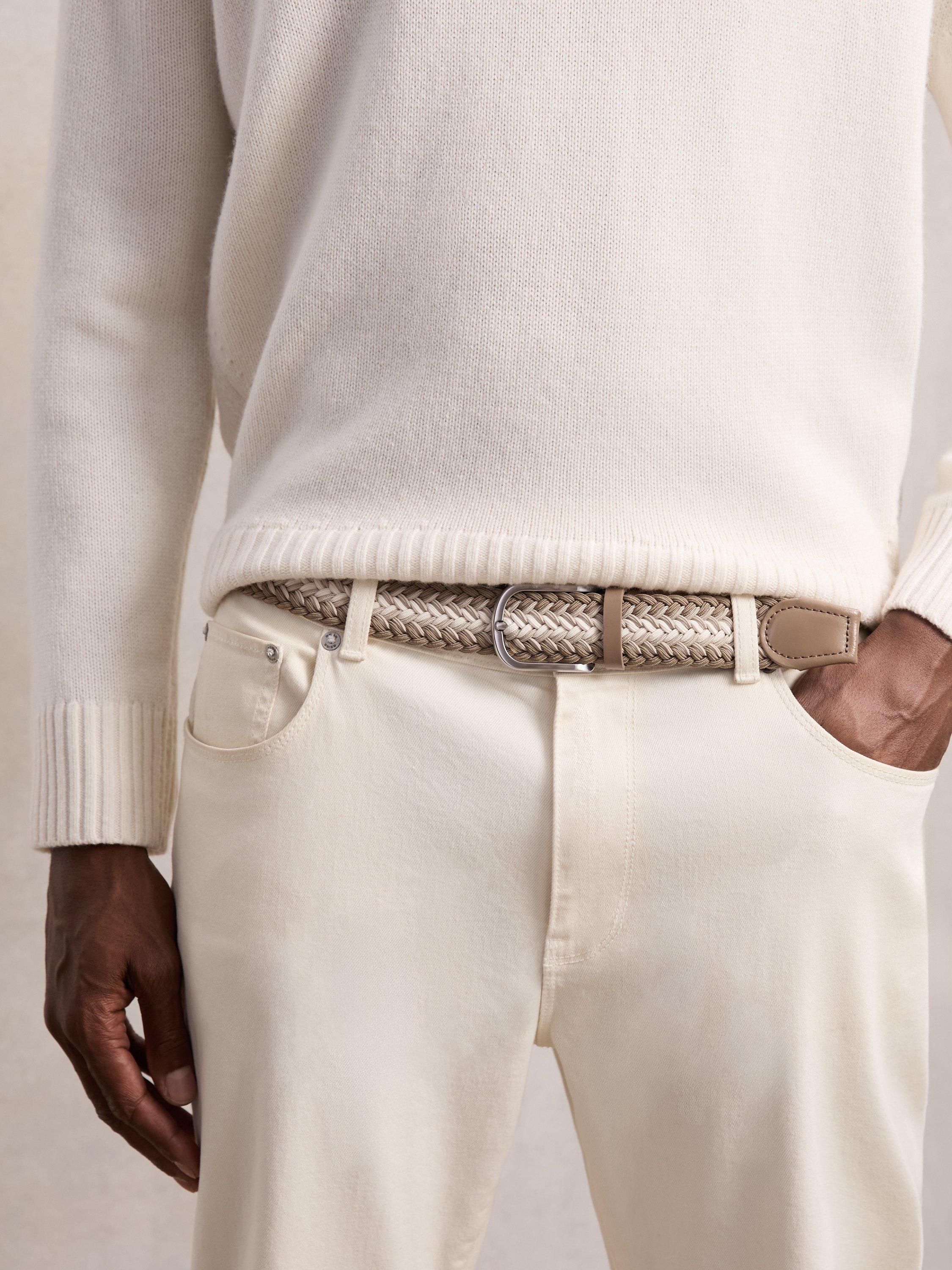 Product image 2 of 5, which shows Reiss Ellis Woven Belt, Taupe/White, 28R