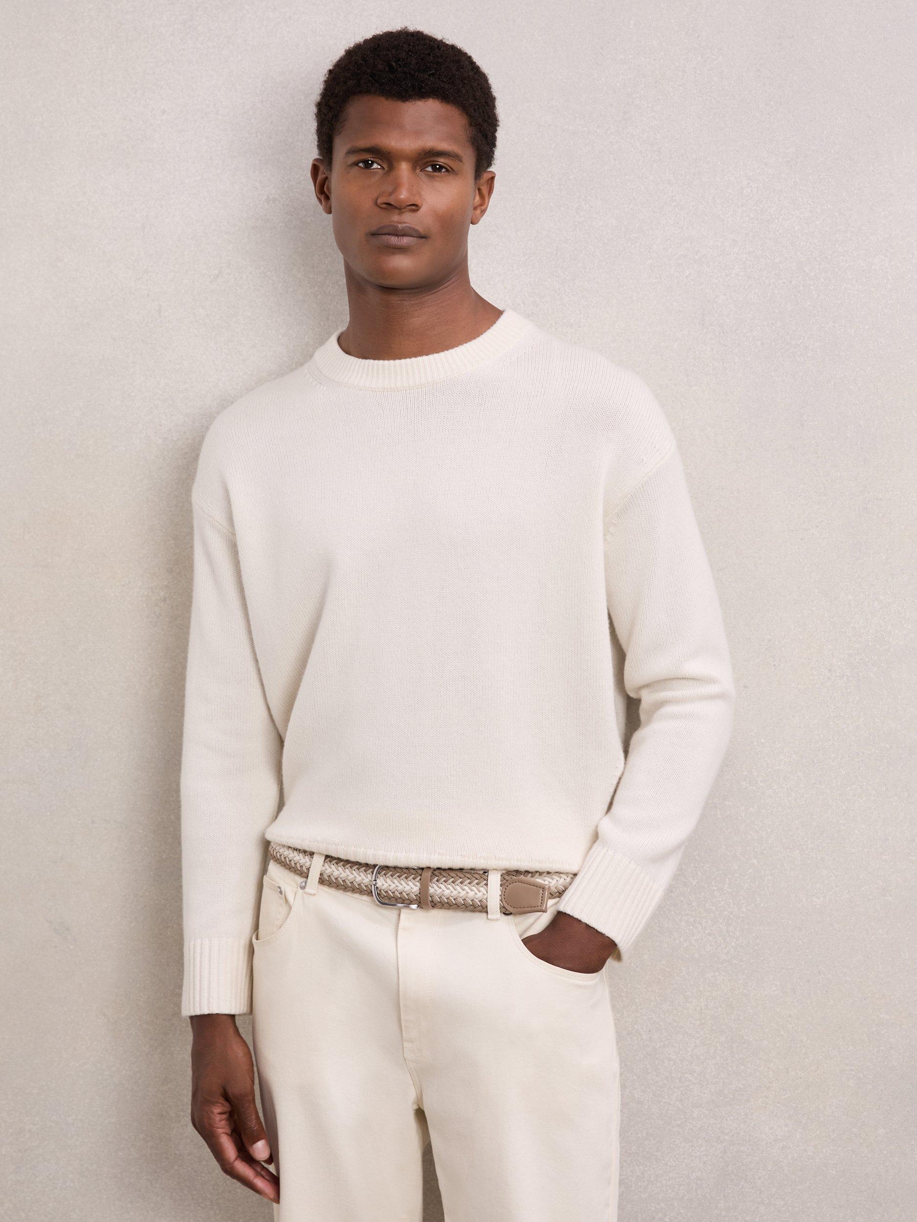 Product image 3 of 5, which shows Reiss Ellis Woven Belt, Taupe/White, 28R