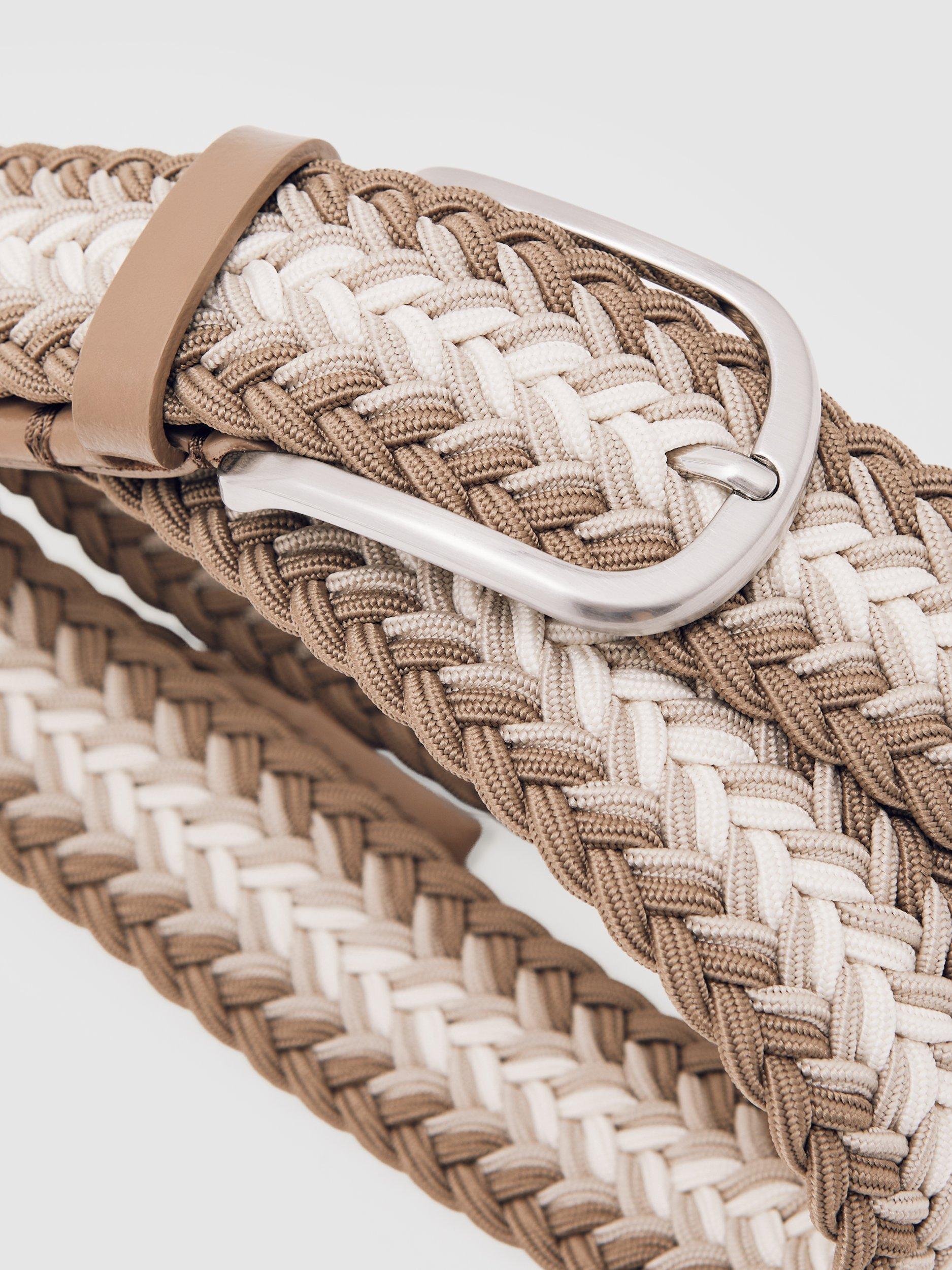 Product image 5 of 5, which shows Reiss Ellis Woven Belt, Taupe/White, 28R