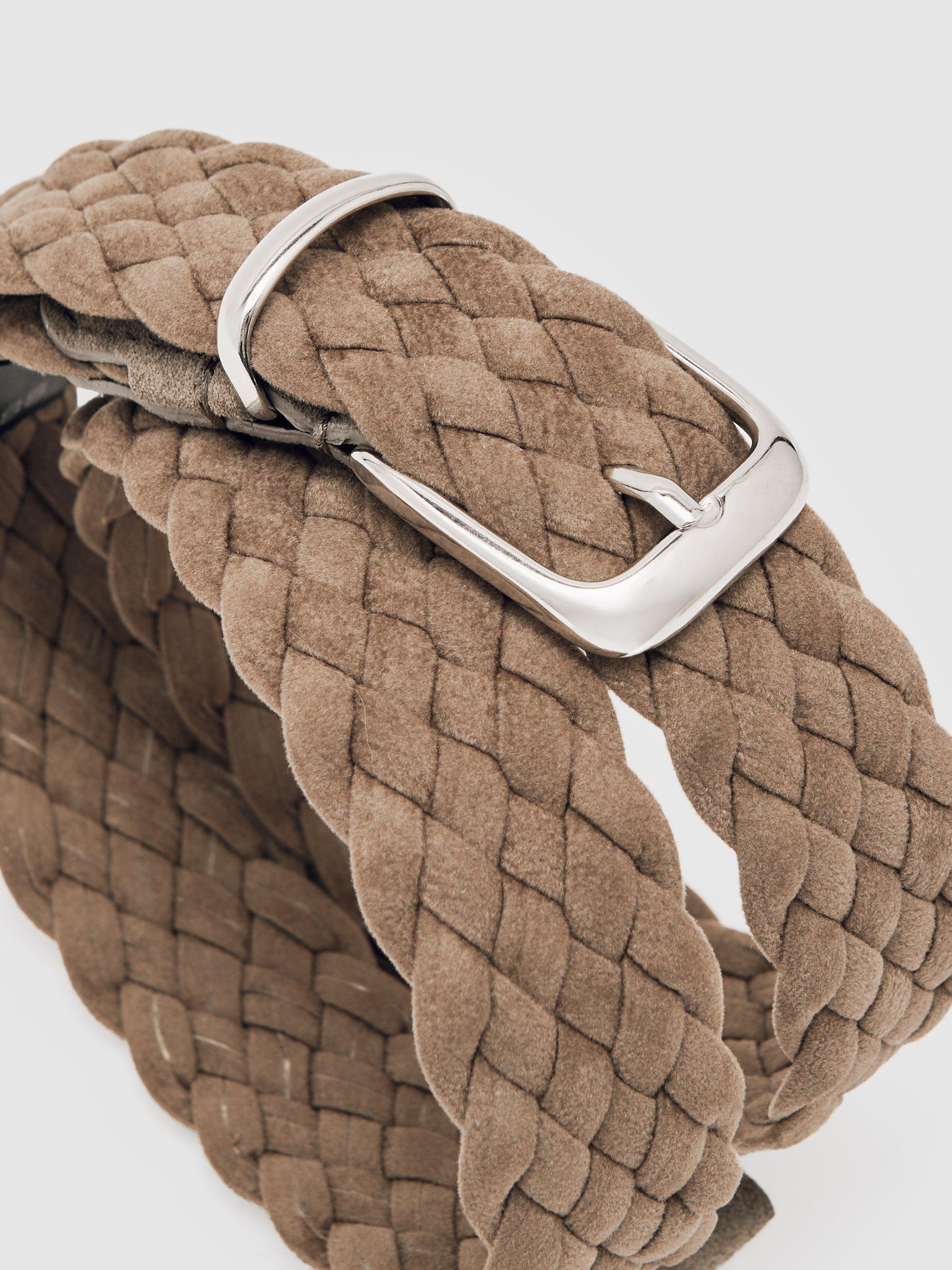 Product image 4 of 4, which shows Reiss Jesse Cotton Woven Belt, Light Stone, 28R