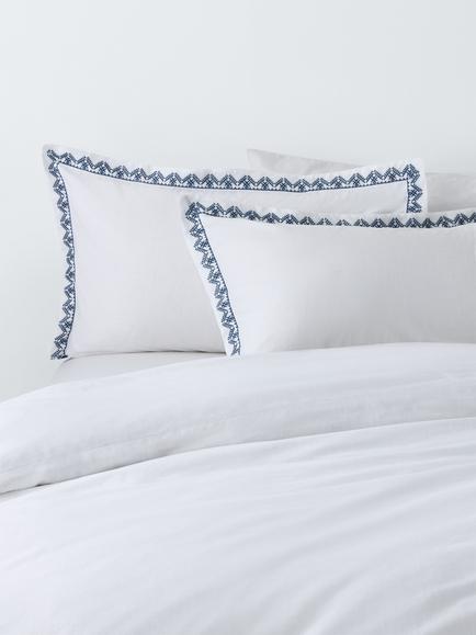 John Lewis Burford Pure Cotton Slub Embroidery Duvet Cover Set, Blue