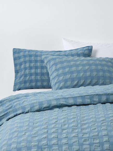John Lewis Chunky Seersucker Duvet Cover Set, Blue Mid