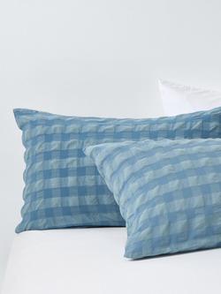 John Lewis Chunky Seersucker Duvet Cover Set - view 2, Blue Mid