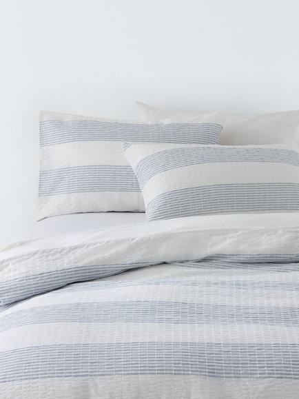 John Lewis Coastal Pure Cotton Seersucker Duvet Cover Set, Blue