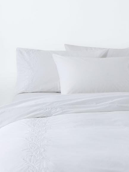 John Lewis Fleetwood Pure Cotton Embroidered Percale Duvet Cover Set, 300 Thread Count, White
