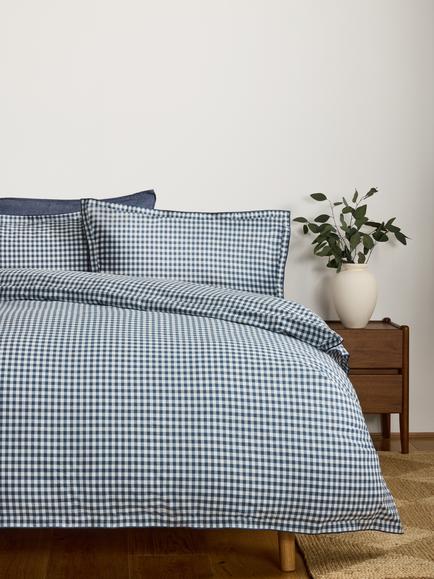 John Lewis Gingham Pure Cotton Weave Duvet Cover Set - view 2, Loch Blue