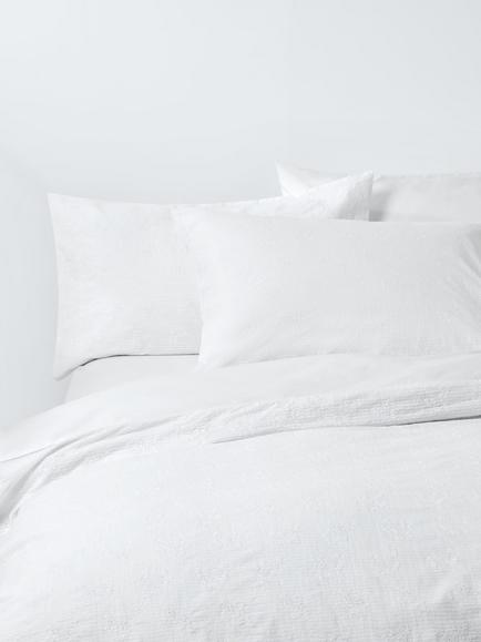 John Lewis Hemsby Pure Cotton Embroidered Percale Duvet Cover Set, White, White