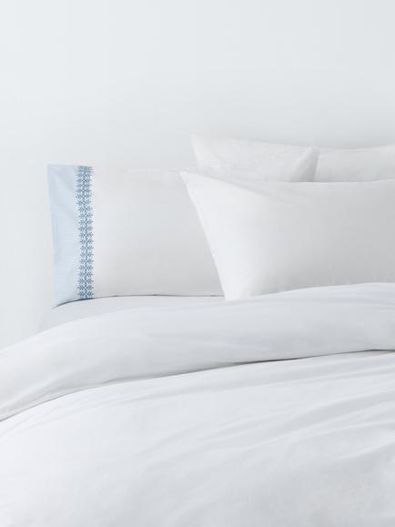 John Lewis Kingham Pure Cotton Embroidered Percale Duvet Cover Set, Blue
