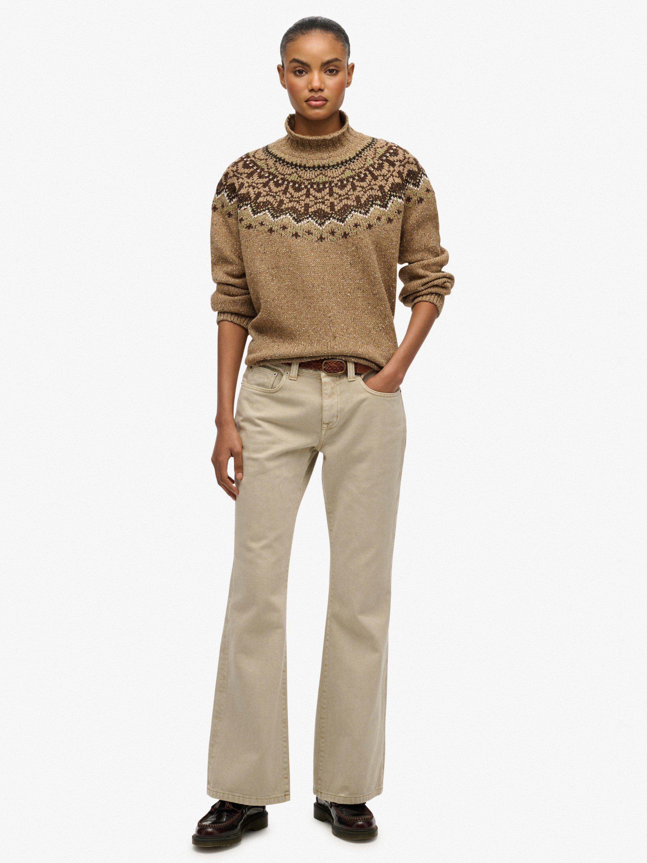 Product image 3 of 5, which shows Superdry High Neck Fair Isle Jumper, Tan Brown, 16